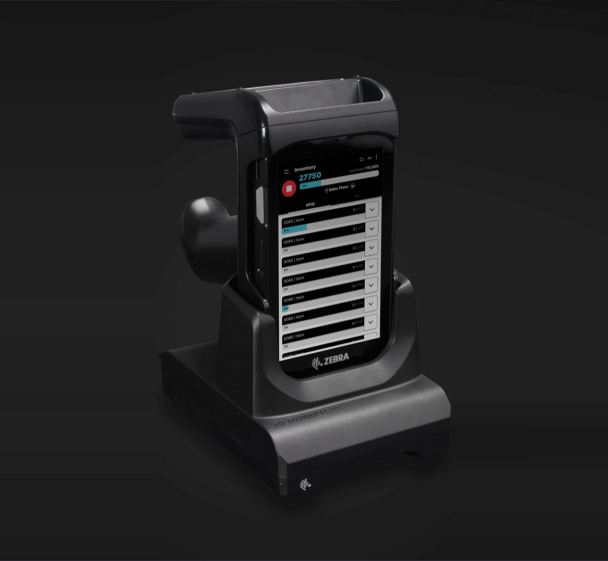 RiotRetail inventory screen on a Zebra RFID handheld