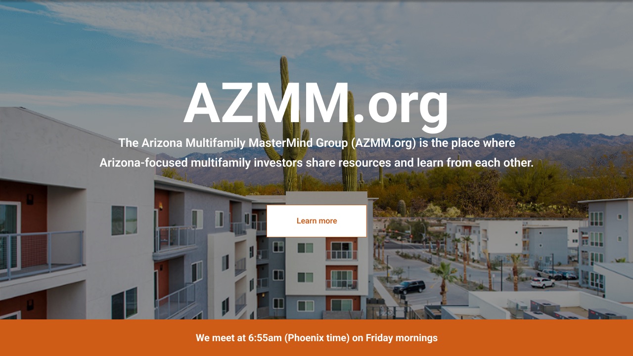 AZMM.org landing page hero over an Arizona multifamily property and desert skyline