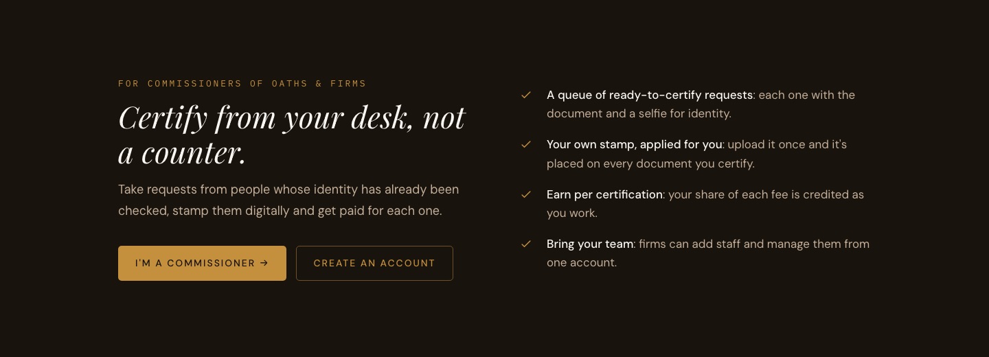 Certlify for commissioners of oaths and firms