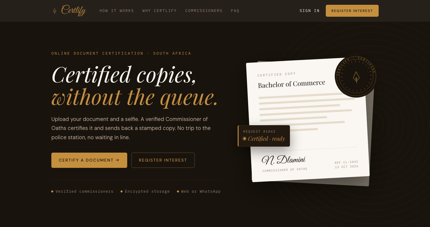 Certlify home page: certified copies, without the queue