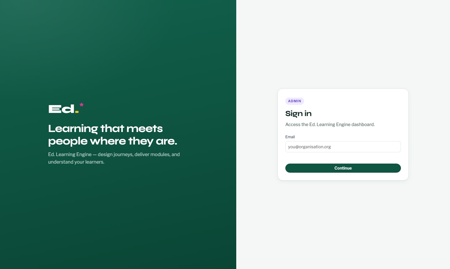 Ed. Learning Engine admin sign-in: learning that meets people where they are